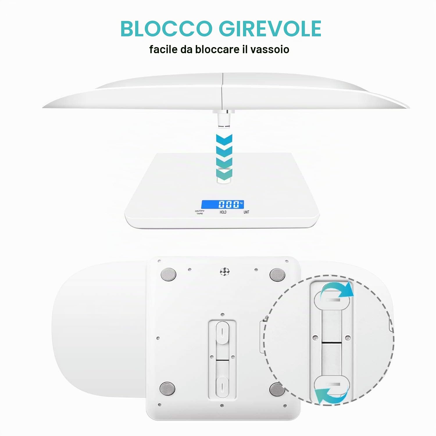 Bilancia digitale per animali domestici, bilancia per neonati, con 3 modalità di pesatura (kg/oz/lb), max 100 kg, capacità con precisione fino a 10 g, bianca, adatta per neonati, cuccioli, mamme