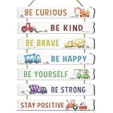 HLNIUC Construction Room Decor for Boys,Motivational Transportation Positive Quotes Hanging Plaque,Cartoon Truck Wall Art,Inspiring Classic Vehicle Hanging Sign for Kids Room Playroom Nursery Decor