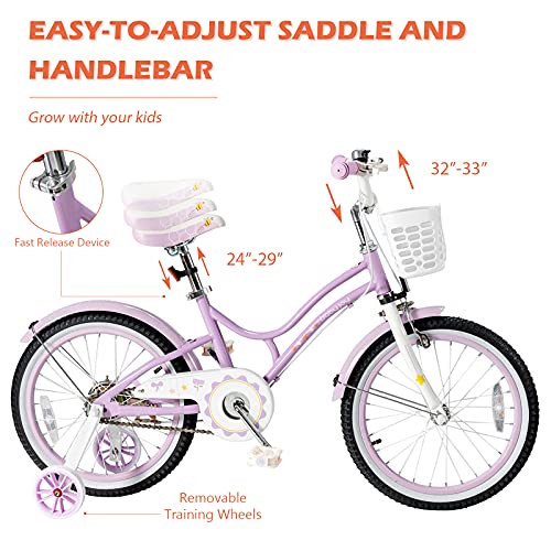 Baby Joy Kids Bike, 18 Inch W/Removable Training Wheels, Adjustable Seat, Steel Frame, Kids Bicycle W/Hand Brake For Emergency Braking, For 4-9 Years Old Toddler Girls Boys #TOP3