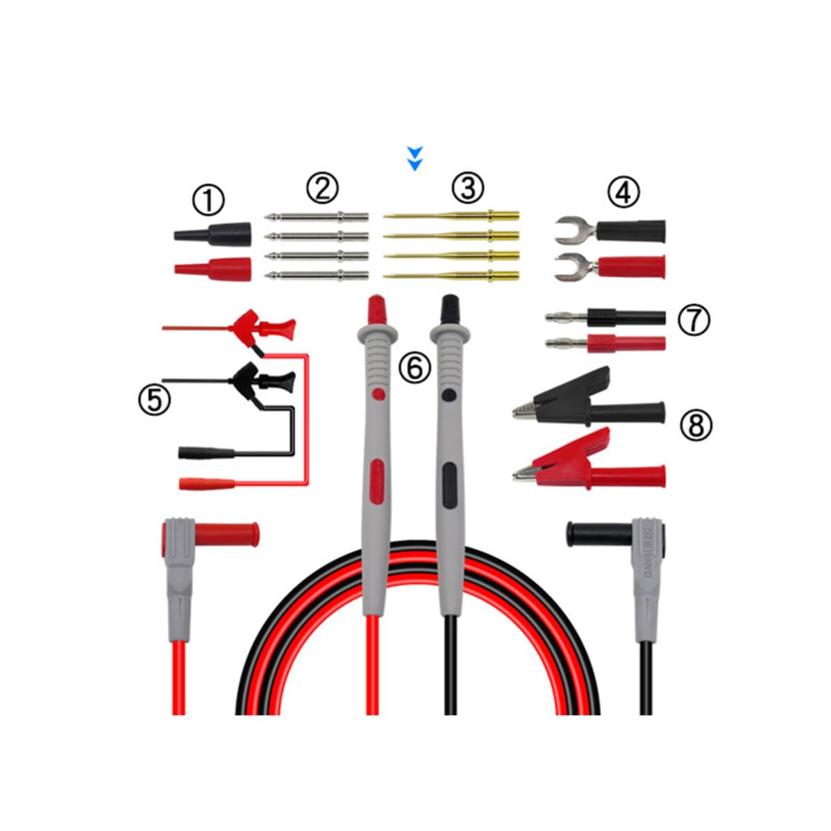 GALPADA Kit de 16 Puntas de Prueba Intercambiables Pinzas de Cocodrilo para Multímetro Conector Banana de 4 Mm y Resorte Potente para Mediciones Precisas en Electrónica