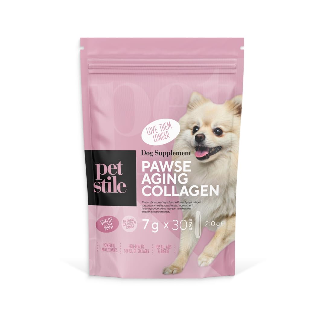 Pawse Aging Collagen – Integratore Anti Età Naturale per Cani con Triplo Collagene, Vitamine e Prebiotici – Per Pelle, Pelo, Articolazioni, Digestione e Immunità (1x 210 g)