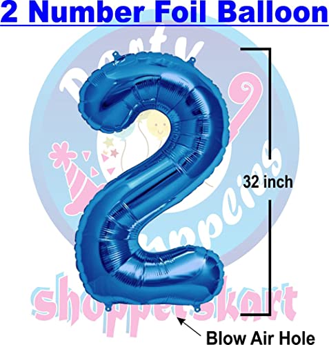 Image of Blue 32 Inches 2 Numbers Shape Large Big Foil Helium Balloons For Party Decorations In Happy Birthday Anniversary Office Items Materials Set Pack, Pack Of 1