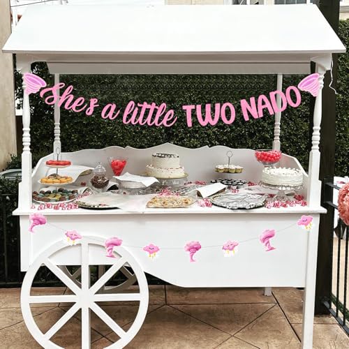 Image of Sursurprise Two Nado Birthday Party Decorations for Girls, She's a Little Two Nado Banner Pink Tornado Sign, Tornado 2 Year Old Birthday Decor Supplies
