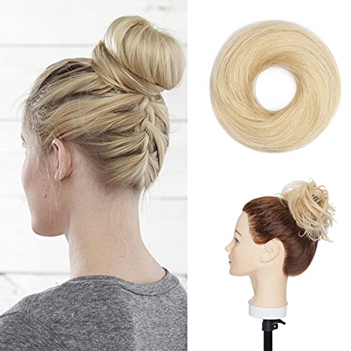 Silk-co Chouchou Chignon Cheveux Naturel - #613 Blond Très Clair - Donut Femme Postiche Chignon Raide Queue De Cheval