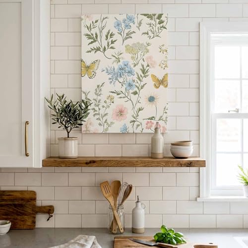 Retro Farm Spring Flower Butterfly Canvas Wall Art Made in