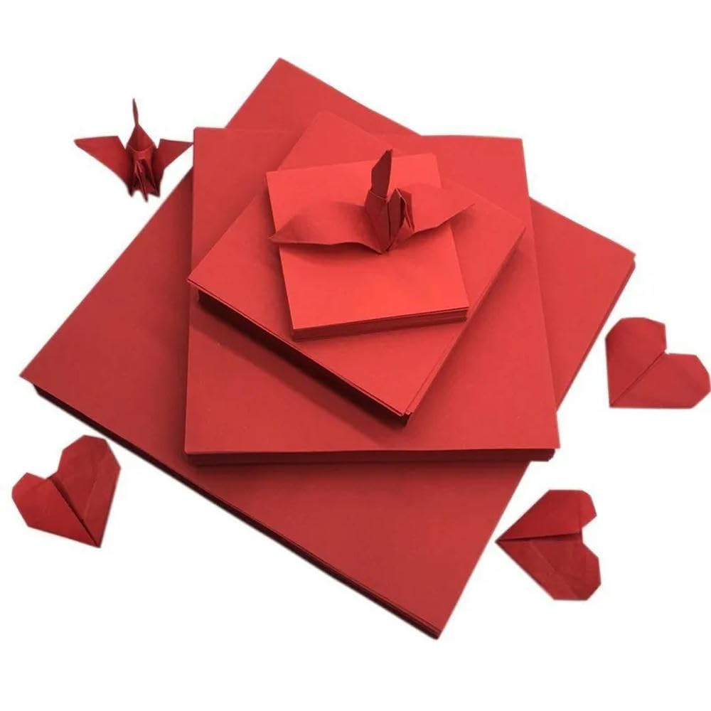 QXDZSW 200 szt. czerwony origami ręcznie robiony papier pakowy dwustronny ciemnoczerwony origami serce kwadrat origami scrapbooking papier rzemieślniczy