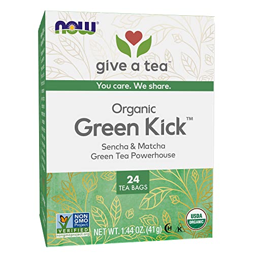 Now Foods, Certified Organic Green Kick Tea, With Polyphenols, Premium Unbleached Tea Bags With No-Staples Design, No Added Colors, Preservatives, Flavors, Or Sugars, 24-Count #TOP9