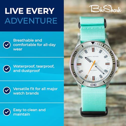 Image of BluShark - Original Collection Military-Style Waterproof Watch Strap, Fits All Timepiece Brands, Durable Nylon Wristwatch Accessories with Stainless Steel Buckle - 18mm, 20mm, 22mm & 24mm Watch Bands