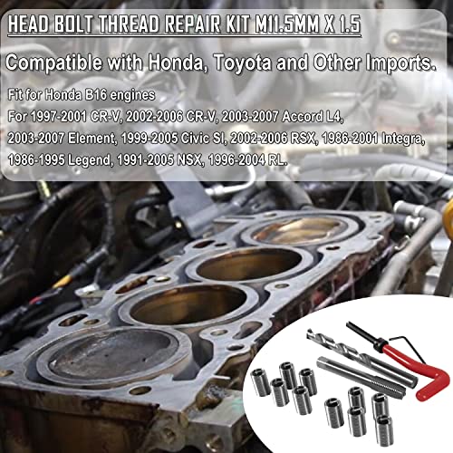 Hihitomorrow 1420 Head Thread Bolt Repair Tool Kit M11.5Mm X 1.5 Engine Cylinder Head Repair Kits Compatible With Honda B16 Cr-V Accord Element Rsx, Toyota #TOP1