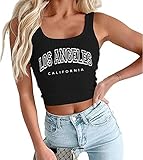 Womens Crop Ribbed Tank Tops Los Angeles New York Graphic Vest Sexy Y2k Sleeveless Top Outfit for Teen Girl