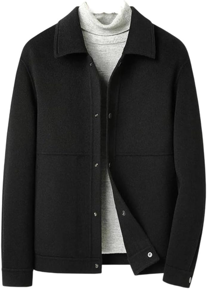 Men's Solid Simple Wool Jacket Coat Lapel Double Sided Wool Business
