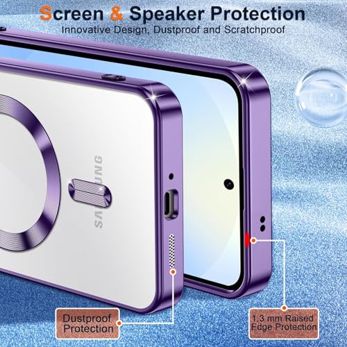 Image of VONZEE Clear Logo Electroplating Transparent Case For Samsung Galaxy A36 5G, Magnetic Plating Electroplate Tpu Case Cover, Individual Camera Protection For Each Lens- Deep Purple