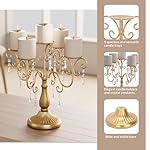 Gold Candelabra 5-Arms Candle Holders Gold Candlestick Holder with 15 Crystal Pendants Candle Stick Stands for Wedding Centerpiece Antique Candle Stand for Candlelight Dinner Table 2 Pack - Image 3