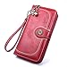 Coopay Cartera mujer gran capacidad cuero PU, bolso de embrague largo piel sintética 11 Porta tarjetas + 2 ranuras para tickets + Monedero con cremallera para el teléfono celular universal,Rojo
