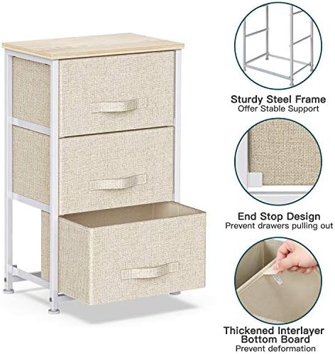 Pipishell Chest of Drawers with 3 Drawers, Wide Dresser Storage Tower, bedside table with Wood Top and Easy Pull Handle, Beige Storage Unit Closets Living Room Nursery Room Hallway, Small (PISC01)