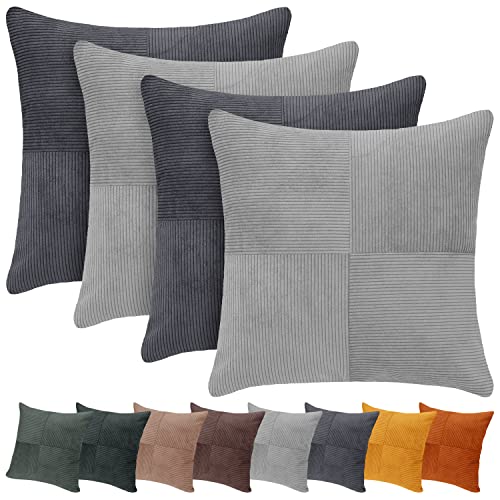 Monsera 4er Set Dekokissen, Zierkissen mit edlem Cordsamt-Bezug und Füllkissen, 4 Kissen in der Größe 40 x 40 cm, flauschig weiche Couchkissen, Dekokissen (Marbella) Cover