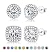 Thunaraz 2 Pairs Halo Stud Earrings 18K White Gold Plated Round Square Brillant Cut Earrings with Gift Box