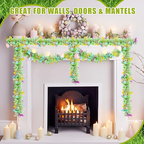 Image of 50FT Easter Tinsel Garland, Colorful Egg Tinsel Garland with Confetti, Twist Streamers for Tree Door Stairs Mantel Decoration, Hanging Oranment Party Supplies Outdoor Indoor Home Decor