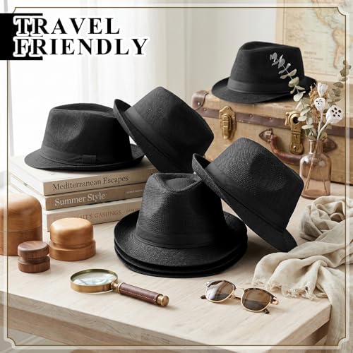 Image of JaGely 22 Pcs Straw Fedora Hats for Men Women Short Brim Panama Hats Bulk