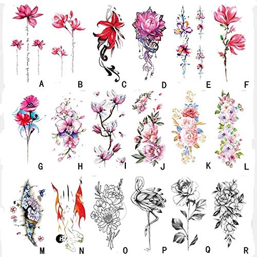 Temporary Tattoos, Tattoo Sticker for Man and Women, Flowers Fake Tattoos for Party, Club, Carnival and Multi-Colored Mixed Style, 18 Pcs