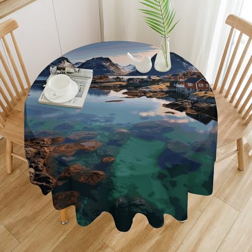 Nappe ronde îles de Norvège infroissable résistante aux taches décoration intérieur - 4