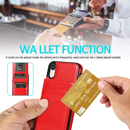 Image of iPhone XR Wallet Case with Credit Card Holder for Women Men PU Leather Wallet Case for iPhone XR Case 6.1 inch (Red)