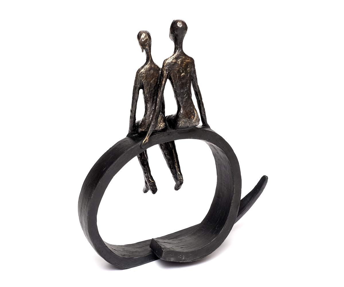 Scultura di design con coppia di innamorati, in poliresina, seduta, in bronzo, ideale come regalo