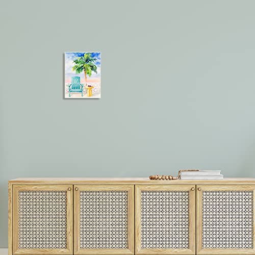Image of Stupell Industries Tropical Beach Chair Palm Tree Seaside Painting, Design by Lanie Loreth, 10 x 15, Blue
