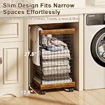 Laundry Basket with Wheels, Rolling Hamper Wooden Wire Laundry Bin - Image 2