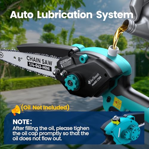 Mini Chainsaw Cordless, 8 inch & 6 inch Electric Chain Saw with 2 Pack Rechargeable Batteries, Battery Powered Handheld Saw for Trees Trimming Wood Cutting, Perfect Gardening Tools for Men Dad Husband