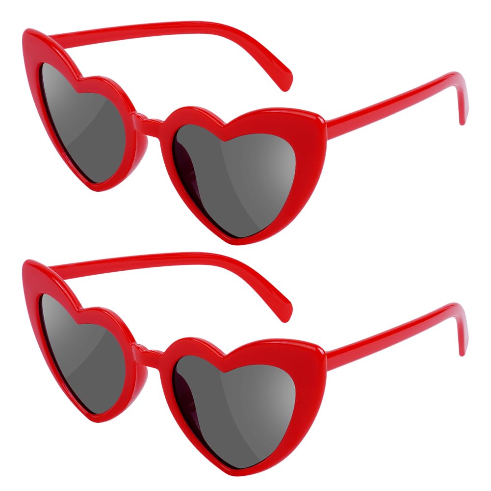 Ainiv Occhiali da Sole a Forma di Cuore, 2 Paia di Occhiali Vintage Cat Eye Love, Protezione Solare UV400 e Protezione UV Lenti Grigie Nere, per Donna Uomo Bambini Party