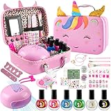 Unicorn Kinderschminke Set Mädchen, Make-up Kinder Vanity Case, Waschbar Make Up Kinder Schminkkoffer enthält Aufkleber, Make-u und Nagellack, Geburtstagsgeschenk für Mädchen ab 3 Jahren