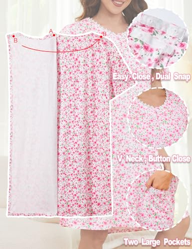 Hospital Gowns for Women Open Back Tear Away Snap Post Shoulder Surgery Short Sleeve Adaptive Clothing Nightgown2