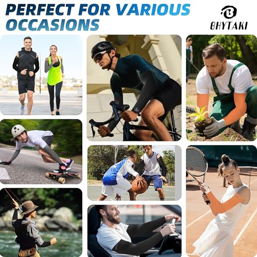 Image of BHYTAKI UV Sun Protection Arm Sleeves, UPF 50 Sports Cooling Arm Compression Sleeves for Men Women Teenager