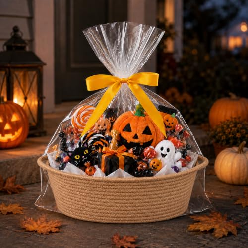Image of Empty Gift Basket with Gift Bag & Ribbon, Woven Rope Basket, 12x8x5 inch