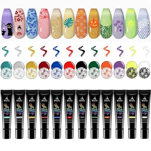 Biutee Vernis à Ongles Stamping Gel - Kit 12 Couleurs pour Nail Art (8ml) | Gel d'Estampage Professionnel, Manucure DIY, Vernis Stamping Longue Tenue