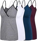 Nursing Tops Tank Shirt Cami Sleep Bra for Maternity and Breastfeeding (Medium, Stripe/Atrovirens/Burgundy/White)