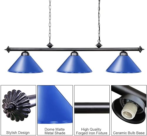 Miniatura 3 de Wellmet Luz de mesa de billar para mesa de juegos de 7/8/9 pies, 3 luces vintage moderna iluminación de isla de cocina para cueva de hombre, cocina