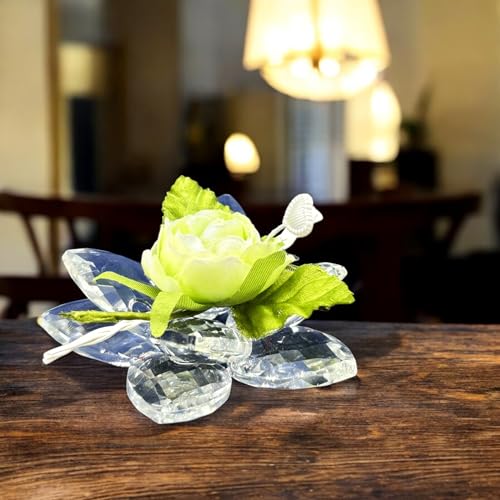Doni Bomboniere Compleanno 18 Anni 1 pz Rosa in Cristallo con 9 Petali Cristalli con Rosellina Finta Verde con Treccia Cuoricino Idee Regalo Mamma Ragazza Anniversario Economiche Originali