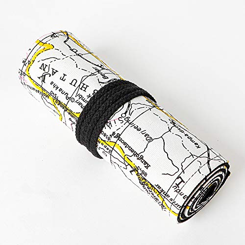 Image of Funny live 24 /36 /48 /72 Slots Colored Pencil Wrap Roll up Pen Holder Case Drawing Coloring Pencil Roll Organizer Stationery Case for Student Artist Traveler (Map, 24 Slots)