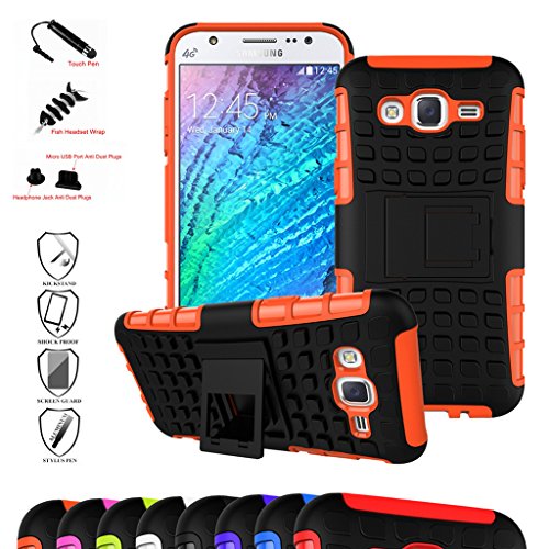 Galaxy J5 2015 Case,Mama Mouth Shockproof Heavy Duty Combo Hybrid Rugged Dual Layer Grip Cover with Kickstand for Samsung Galaxy J5 J500 2015(with 4 in 1 Packaged),Orange