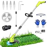 Aokia Electric Weed Wacker Cordless, 12V Battery Powered Weed Eater Cordless with Adjustable Pole (65inch), Lightweight Grass Trimmer Cutter/Edger/Mower with 2 Types Blade for Garden and Yard Lawn
