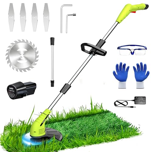 Aokia Electric Weed Wacker Cordless, 12V Battery Powered Weed Eater Cordless with Adjustable Pole (65inch), Lightweight Grass Trimmer Cutter/Edger/Mower with 2 Types Blade for Garden and Yard Lawn