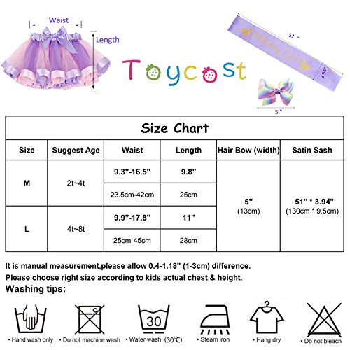 Toycost Layered Rainbow Tutu Skirt Costumes Set With Hair Bows Clips And Satin Sash For Girls Birthday Party Dress Up (Purple Rainbow, L,4T~8T) #TOP6