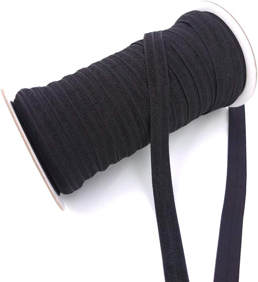 Nylon Elastic Bands 5/8'' Fold Over Sewing Elastic Ribbon DIY Craft Garment Hair Accessories Making (Black 100 Yards)