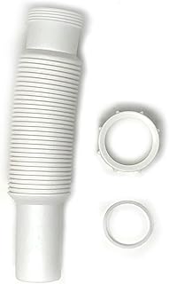 Flexible sink pipe, 1-1/2 inch x 15 inch White Plastic Polypropylene tube with Slip-Joint Nut and Washer, for Tubular Drain Applications.