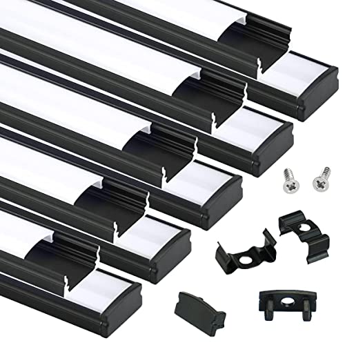 Muzata 10Pack 3.3FT Black LED Strip Channel with Milky Diffuser U1SW BW