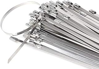 Stainless Steel Cable Ties, Tiberham 100 Pcs 200 x 4.6 mm Heavy Duty Self-Locking Cable Zip Ties, Multi-Purpose Metal Exhaust Wrap Locking Ties for Home Office Garage Workshop