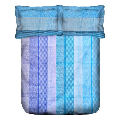 Image of Swayam Pure Cotton King Fitted Bedsheet with 2 Pillow Covers | Size 72 x 78 x 10 inch | 160 TC | Striped Design | Soft Breathable Bed Sheet | Comfortable & Durable for Bedroom - Blue
