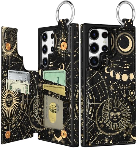 Shorogyt for Samsung Galaxy S24 Ultra Wallet Case with Card Holder, Designer Constellation Pattern Kickstand Magnetic Clasp Back Flip Folio Leather Phone Cases for S24 Ultra for Women Men Girls